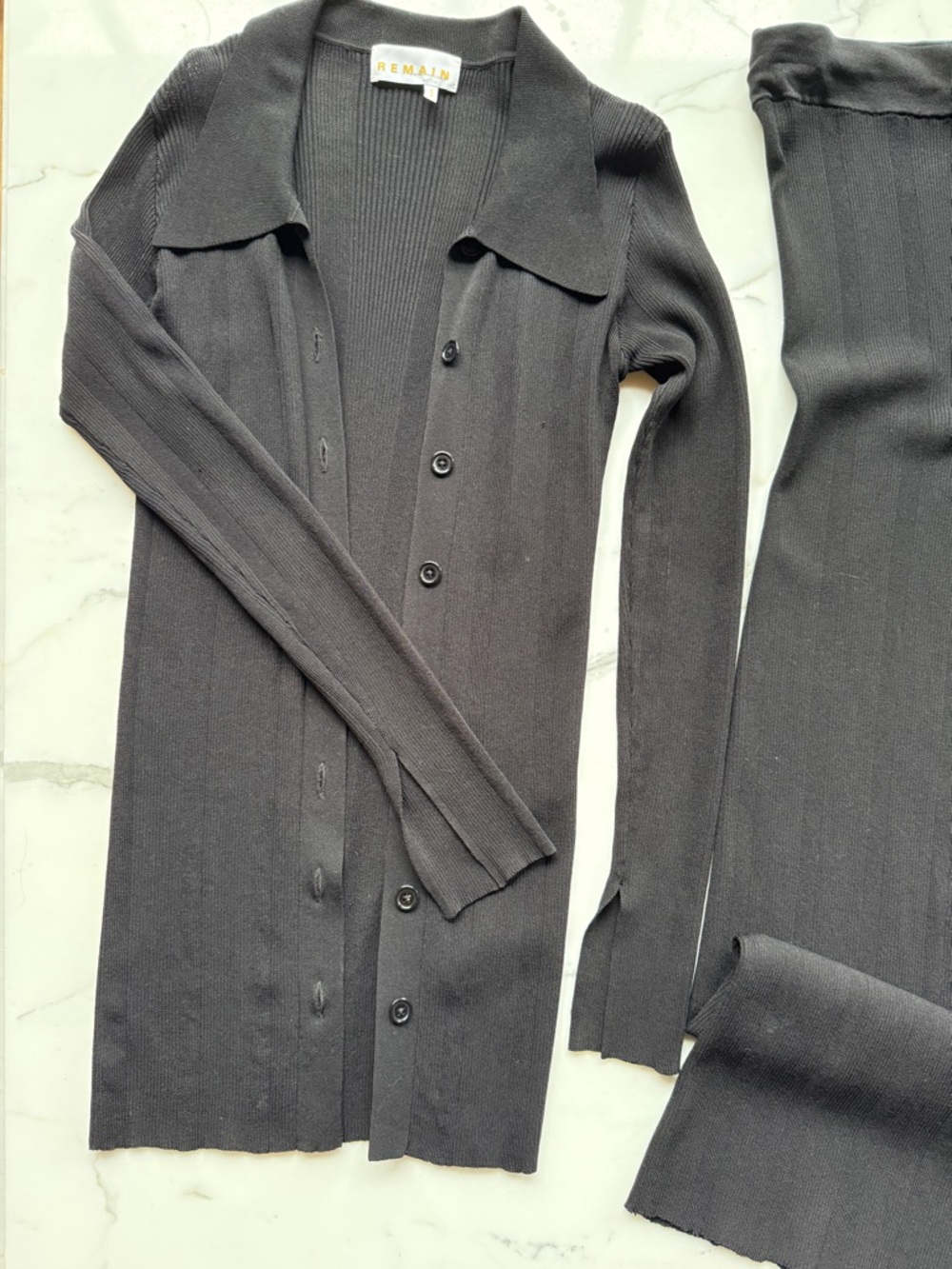 Remain Black Ribbed Knit Jumpsuit & Cardigan Set